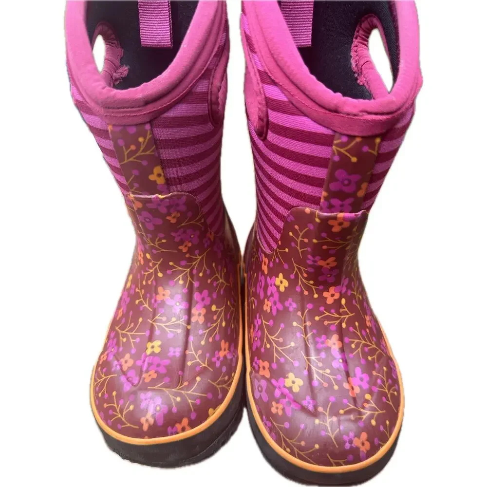 Bogs Pink Purple Floral Kids Rain Boots